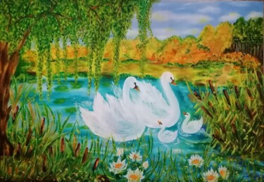 Картина под названием "Лебединая верность" - Svetlana Sklyar, Подлинное произведение искусства, Масло Установлен на Деревянн…