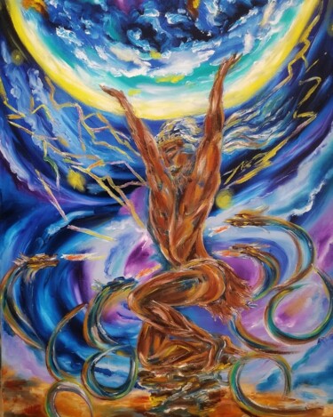 Картина под названием "Сила Атланта" - Svetlana Sklyar, Подлинное произведение искусства, Масло Установлен на Деревянная рам…