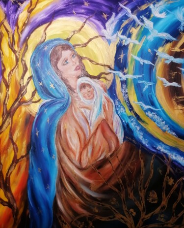 Картина под названием "Свет материнской лю…" - Svetlana Sklyar, Подлинное произведение искусства, Масло Установлен на Деревя…