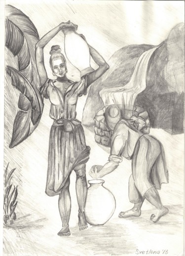 Drawing titled "Водоноски" by Svetlena, Original Artwork, Pencil