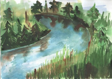 Рисунок под названием "Лесная речка" - Svetlena, Подлинное произведение искусства, Акварель