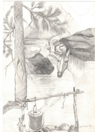 Drawing titled "Горы" by Svetlena, Original Artwork, Pencil