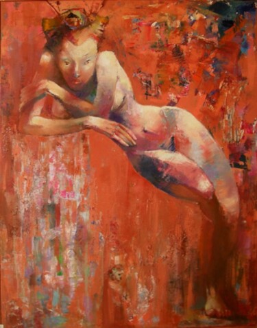 Painting titled "elle est d'ailleurs" by Svetlina Petrova, Original Artwork