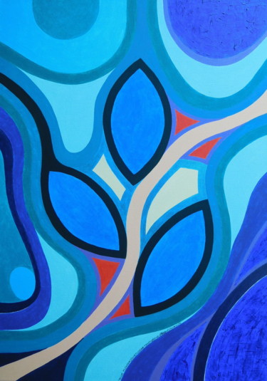 Painting titled "Blue Flower" by Svetlozar Tenov, Original Artwork, Acrylic Mounted on Wood Stretcher frame