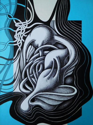 Dessin intitulée "Complications in li…" par Svetlozar Tenov, Œuvre d'art originale, Encre Monté sur Carton