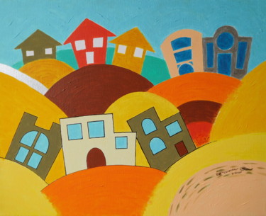 Painting titled "Country" by Svetlozar Tenov, Original Artwork, Acrylic Mounted on Wood Stretcher frame