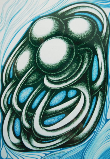 Dessin intitulée "Blue Excitement" par Svetlozar Tenov, Œuvre d'art originale, Encre