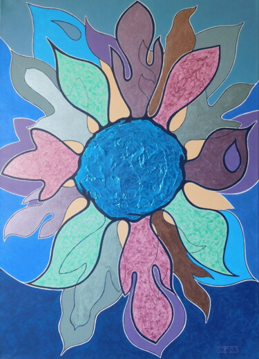 Painting titled "Heavy Flower" by Svetlozar Tenov, Original Artwork, Acrylic Mounted on Wood Stretcher frame