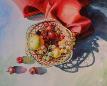 Картина под названием "Корзинка с фруктами" - Наталья Светненко, Подлинное произведение искусства, Акварель