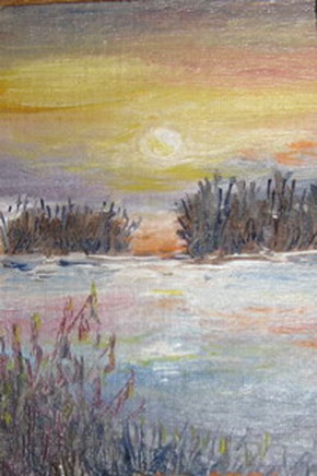 Картина под названием "Зимний закат" - Svetlana Demchenko, Подлинное произведение искусства
