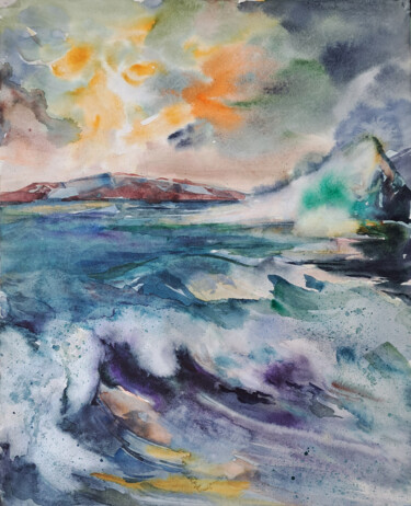 Peinture intitulée "Surf (Прибой)" par Marina Tyagun, Œuvre d'art originale, Aquarelle