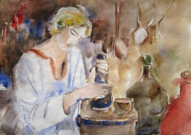Painting titled "Стекольщик" by Marina Tyagun, Original Artwork, Watercolor