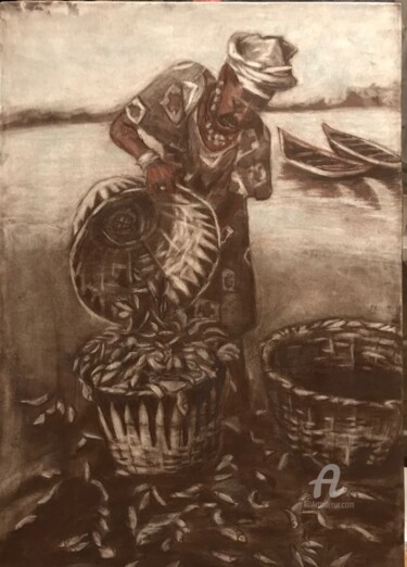 Рисунок под названием "Mosadi with baskets" - Svet Schiel Gallery, Подлинное произведение искусства, Пастель