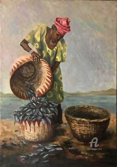 Painting titled "Mosadi with baskets…" by Svet Schiel Gallery, Original Artwork, Oil