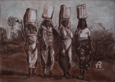 Drawing titled "Basadi with water o…" by Svet Schiel Gallery, Original Artwork, Pastel