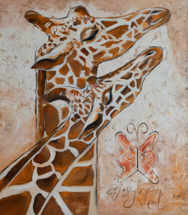 Картина под названием "Giraffes" - Svet Schiel Gallery, Подлинное произведение искусства, Масло Установлен на Деревянная рам…