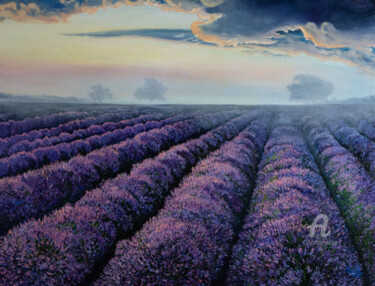 Painting titled "Lavender field" by Svet Schiel Gallery, Original Artwork, Oil