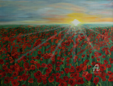Картина под названием "Poppy field 1" - Svet Schiel Gallery, Подлинное произведение искусства, Масло