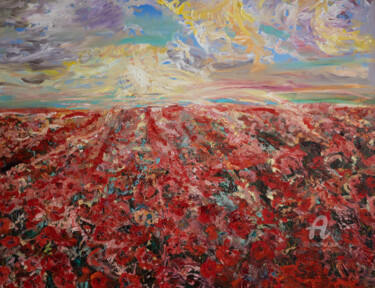 Картина под названием "Poppy field 2" - Svet Schiel Gallery, Подлинное произведение искусства, Масло