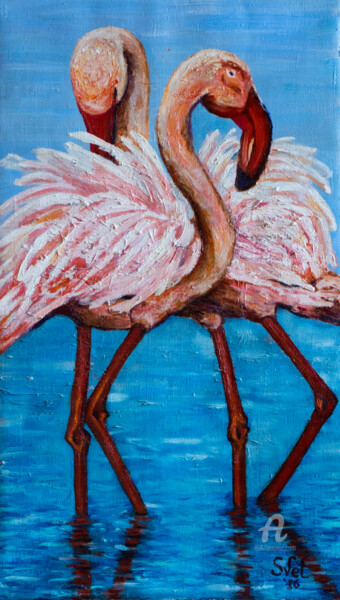Картина под названием "Pink flamingo" - Svet Schiel Gallery, Подлинное произведение искусства, Масло