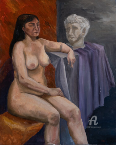 Картина под названием "Naked lady with a p…" - Svet Schiel Gallery, Подлинное произведение искусства, Масло