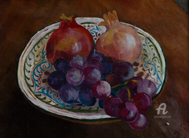 Картина под названием "Garnet and grapes" - Svet Schiel Gallery, Подлинное произведение искусства, Масло