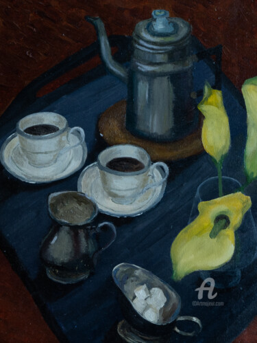Картина под названием "Coffee for two" - Svet Schiel Gallery, Подлинное произведение искусства, Масло