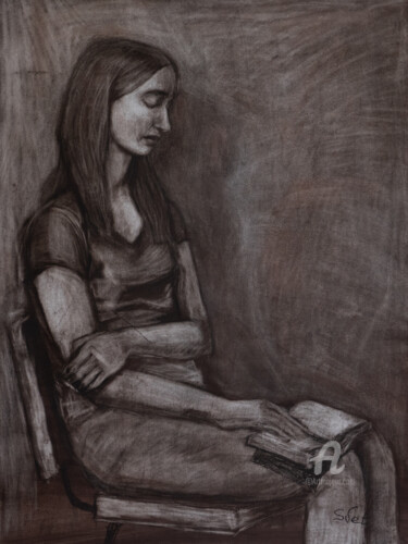 Картина под названием "Reading a book" - Svet Schiel Gallery, Подлинное произведение искусства, Пастель