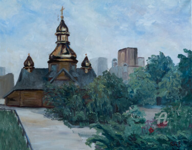 Картина под названием "Stave Church 1" - Svet Schiel Gallery, Подлинное произведение искусства, Масло