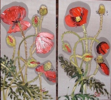 Картина под названием "Poppies. Diptych" - Svet Schiel Gallery, Подлинное произведение искусства, Масло