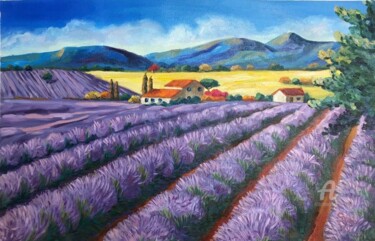 Картина под названием "Lavender field 1" - Svet Schiel Gallery, Подлинное произведение искусства, Масло