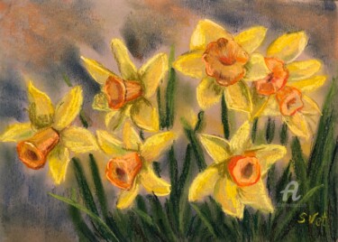 Картина под названием "Daffodil has blosso…" - Svet Schiel Gallery, Подлинное произведение искусства, Пастель