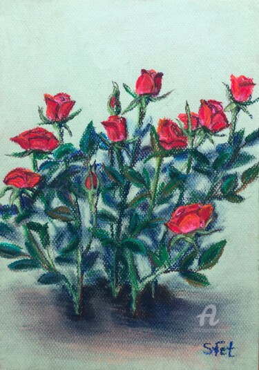 Drawing titled "Rose bush" by Svet Schiel Gallery, Original Artwork, Pastel