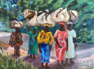 Картина под названием "African Moms Return…" - Svet Schiel Gallery, Подлинное произведение искусства, Масло
