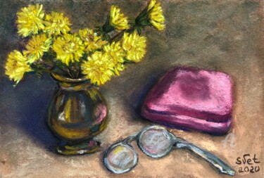 Painting titled "Dandelion Flowers" by Svet Schiel Gallery, Original Artwork, Pastel