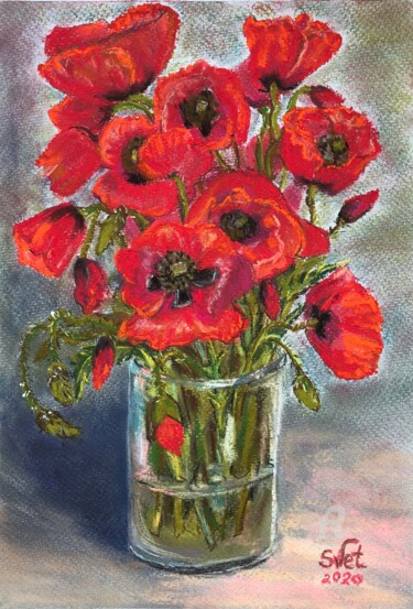 Peinture intitulée "Poppy season" par Svet Schiel Gallery, Œuvre d'art originale, Pastel