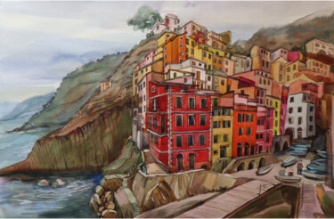 Malerei mit dem Titel "Liguria" von Sviatlana Danskaya, Original-Kunstwerk, Aquarell