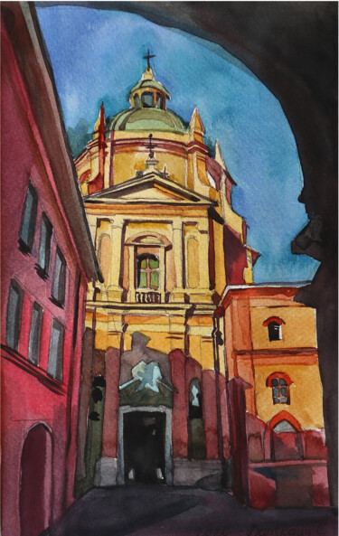 Schilderij getiteld "Evening Bologna" door Sviatlana Danskaya, Origineel Kunstwerk, Aquarel