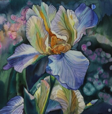 Painting titled "fiore di iris" by Sviatlana Danskaya, Original Artwork, Watercolor