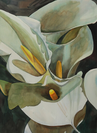 Peinture intitulée "fiori di calla" par Sviatlana Danskaya, Œuvre d'art originale, Aquarelle