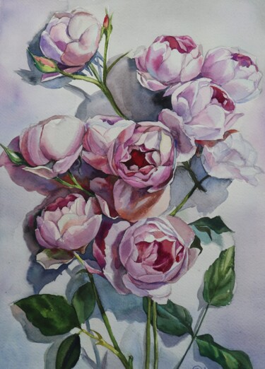 Malerei mit dem Titel "Roses" von Sviatlana Danskaya, Original-Kunstwerk, Aquarell