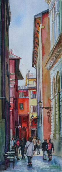 Картина под названием "Bologna_Via de' Tos…" - Sviatlana Danskaya, Подлинное произведение искусства, Акварель