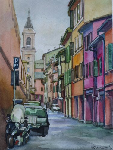 Pintura titulada "Bologna_via s.Cater…" por Sviatlana Danskaya, Obra de arte original, Acuarela