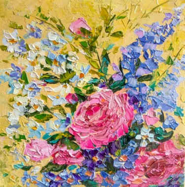 Картина под названием "Bouquet rose-lilas" - Sviatlana Ivanenko, Подлинное произведение искусства, Масло