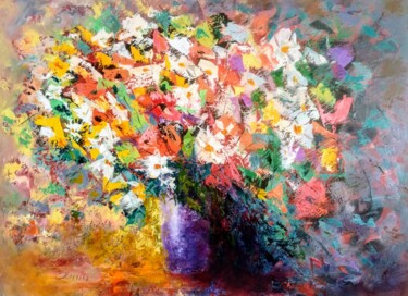 Painting titled "Bouquet d'automne" by Sviatlana Ivanenko, Original Artwork, Oil Mounted on Wood Stretcher frame