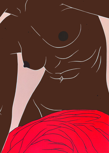 Картина под названием "Susan in Red" - Sviatlana Petushkova, Подлинное произведение искусства, Акрил Установлен на Деревянна…