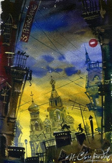 Painting titled "Прогулки по крышам" by Ivan Sviridov, Original Artwork, Oil