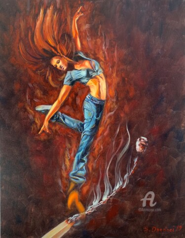 Pintura titulada ""Fire dance"" por Svitlana Dzedzei, Obra de arte original, Oleo Montado en Bastidor de camilla de madera