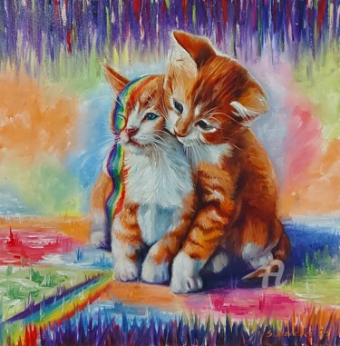 Malerei mit dem Titel ""Rainbow mood"" von Svitlana Dzedzei, Original-Kunstwerk, Öl Auf Keilrahmen aus Holz montiert