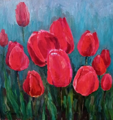 Schilderij getiteld "Tulips" door Svitlana Fedas, Origineel Kunstwerk, Acryl